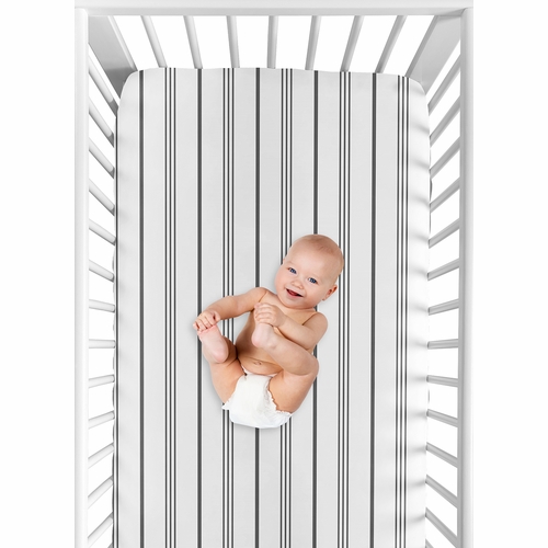 Stripe White and Grey Collection Crib Sheet - alt image 5