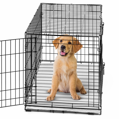 Stripe White and Grey Collection Dog Crate Bottom Tray Pan Cover 36in.
