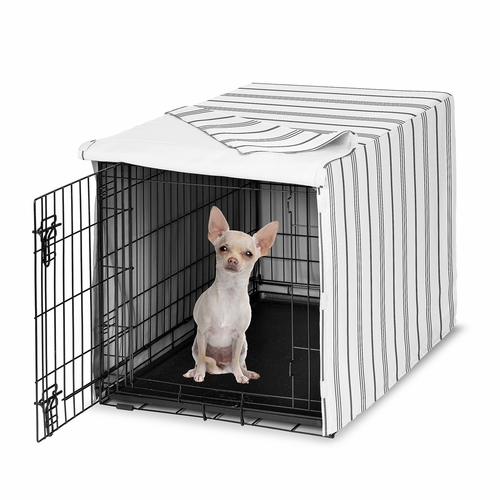 Stripe White and Grey Collection Dog Crate Kennel Cover 24in.