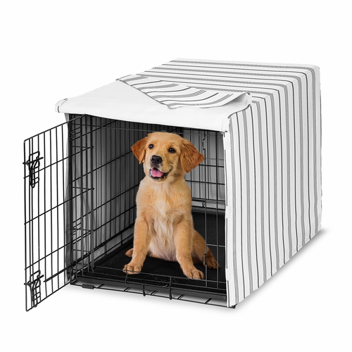 Stripe White and Grey Collection Dog Crate Kennel Cover 36in.