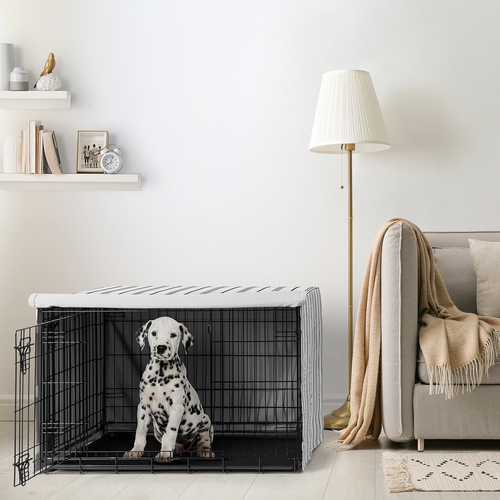 Stripe White and Grey Collection Dog Crate Kennel Cover 36in. - alt image 1