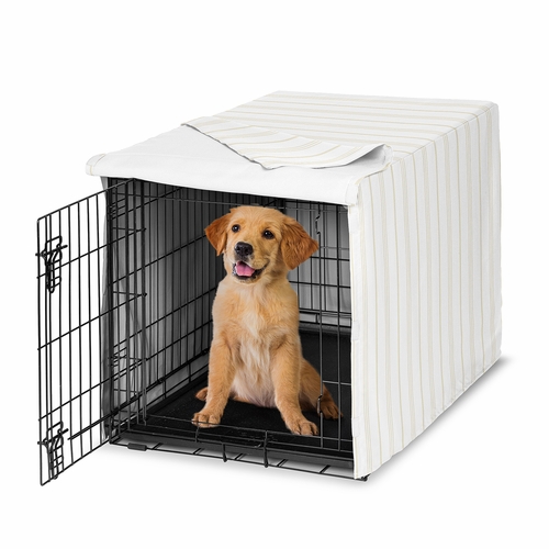 Stripe White and Grey Collection Dog Crate Kennel Cover 36in.