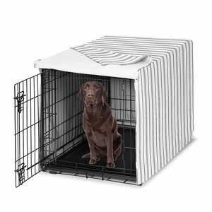 Stripe White and Grey Collection Dog Crate Kennel Cover 42in.
