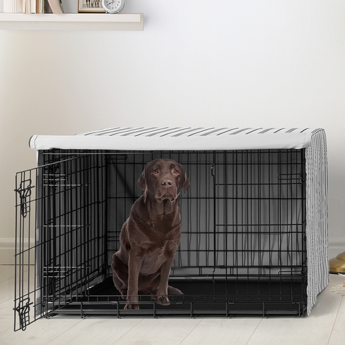 Stripe White and Grey Collection Dog Crate Kennel Cover 42in. - alt image 1