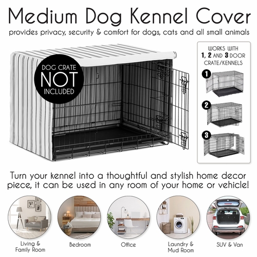 Stripe White and Grey Collection Dog Crate Kennel Cover 36in. - alt image 3