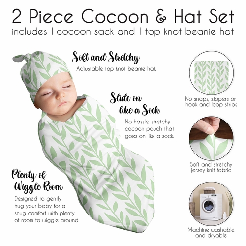 Sunflower Collection Baby Cocoon and Beanie Hat - 2 Piece Set - Leaf Print - alt image 5