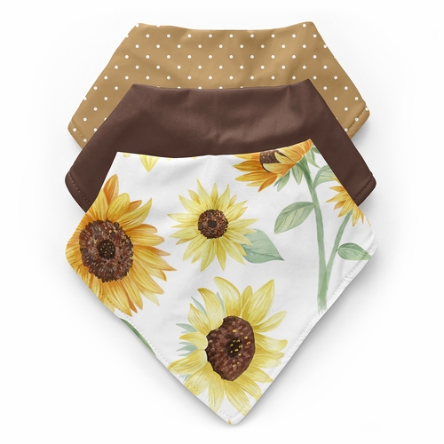 Sunflower Collection Fabric Bandana Baby Bibs - 3 Pack Set