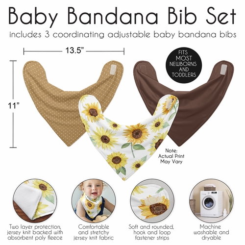 Sunflower Collection Fabric Bandana Baby Bibs - 3 Pack Set - alt image 2