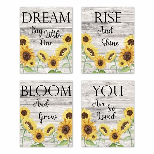 Sunflower Collection Wall Art Prints - Set of 4 - Wood Grain