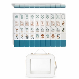 Teal Art Deco Collection American Mahjong Tile Set (160pc) 1.24in. Layered Acrylic with White Faux Leather Travel Bag