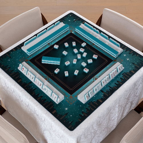 Teal Art Deco Collection American Mahjong Tile Set (160pc) 1.24in. Layered Acrylic with White Faux Leather Travel Bag - alt image 4