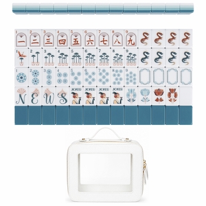 Teal Art Deco Collection American Mahjong Tile Set (160pc) 1.24in. Layered Acrylic with White Faux Leather Travel Bag