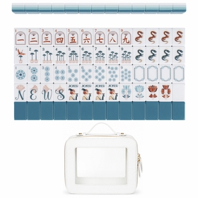 Teal Art Deco Collection American Mahjong Tile Set (160pc) 1.24in. Layered Acrylic with White Faux Leather Travel Bag