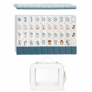 Teal Art Deco Collection American Mahjong Tile Set (160pc) 1.24in. Layered Acrylic with White Faux Leather Travel Bag