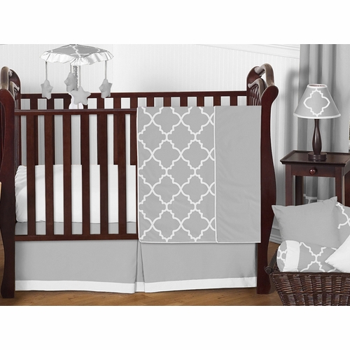 Trellis Gray and White 11 Piece Bumperless Crib Bedding Collection