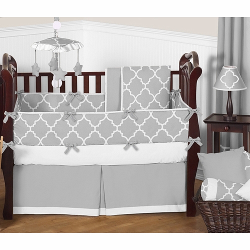 Trellis Gray and White Collection Crib Bumper Pad - alt image 1