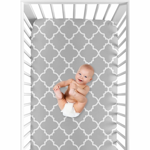 Trellis Gray and White Collection Crib Sheet - Print - alt image 3