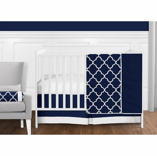 Trellis Navy Blue and White 11 Piece Bumperless Crib Bedding Collection