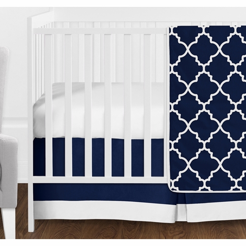 Trellis Navy Blue and White 11 Piece Bumperless Crib Bedding Collection - alt image 1