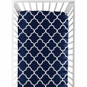 Trellis Navy Blue and White Collection Crib Sheet - Trellis Print