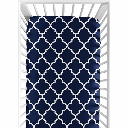 Trellis Navy Blue and White Collection Crib Sheet - Trellis Print