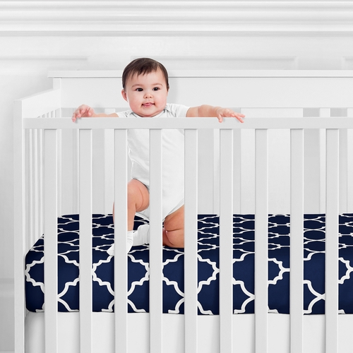 Trellis Navy Blue and White Collection Crib Sheet - Trellis Print - alt image 1