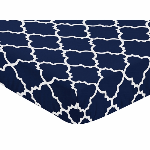 Trellis Navy Blue and White Collection Crib Sheet - Trellis Print - alt image 2