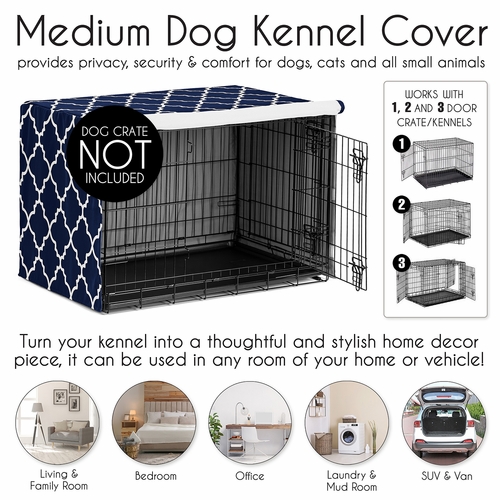 Trellis Navy Blue and White Collection Dog Crate Kennel Cover 36in. - alt image 3