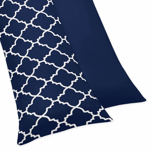 Trellis Navy Blue and White Collection Full Length Body Pillow Cover