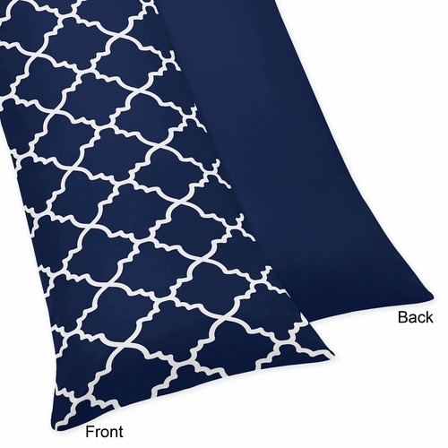 Trellis Navy Blue and White Collection Full Length Body Pillow Cover - alt image 4