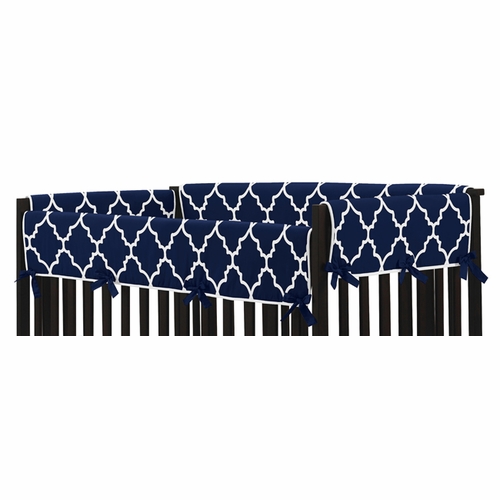Trellis Navy Blue and White Collection Long Rail Guard Cover - alt image 1