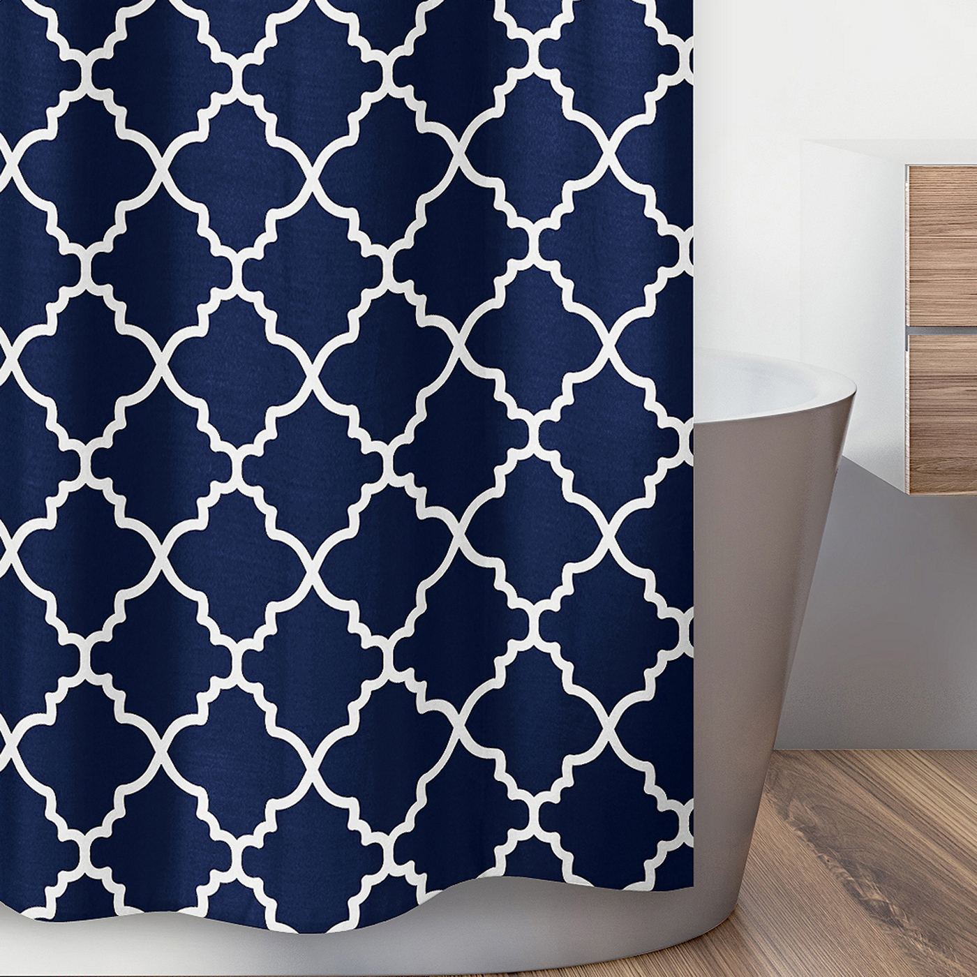 Trellis Navy Blue and White Collection Shower Curtain