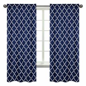 Trellis Navy Blue and White Collection Window Panels - Set of 2