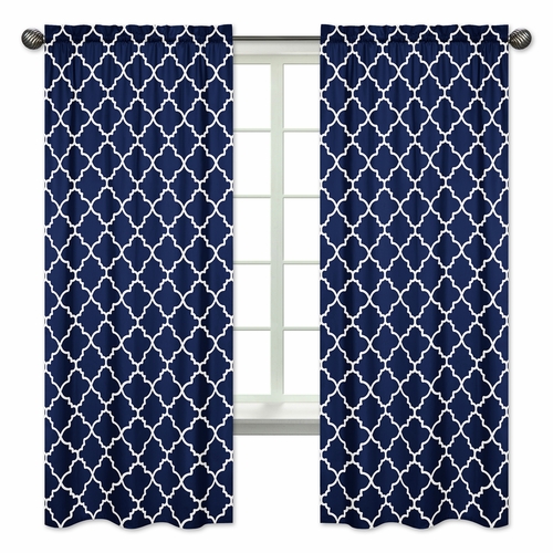 Trellis Navy Blue and White Collection Window Panels - Set of 2