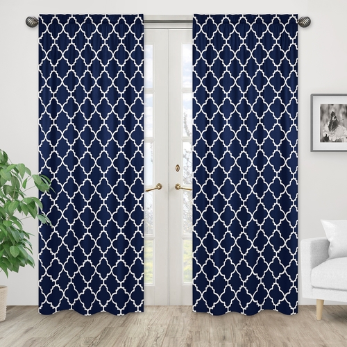 Trellis Navy Blue and White Collection Window Panels - Set of 2 - alt image 1