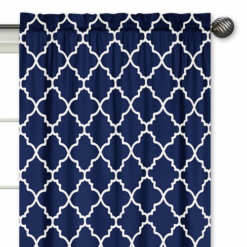 Trellis Navy Blue and White Collection Window Panels - Set of 2 - alt image 2