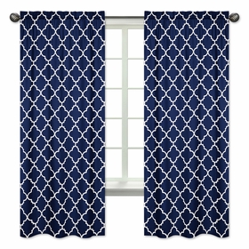 Trellis Navy Blue and White Collection Window Panels - Set of 2