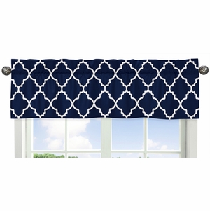 Trellis Navy Blue and White Collection Window Valance
