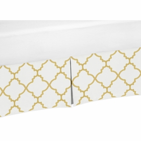 Trellis White and Gold Collection Queen Bed Skirt