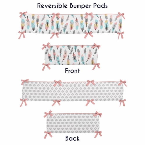 Turquoise and Coral Feather 9 Piece Crib Bedding Collection - alt image 1