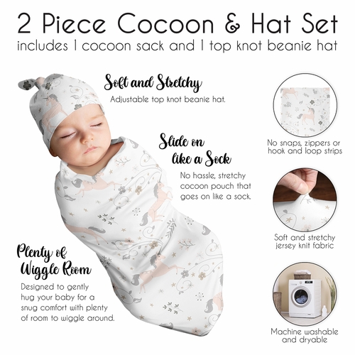 Unicorn Collection Baby Cocoon and Beanie Hat - 2 Piece Set - alt image 5