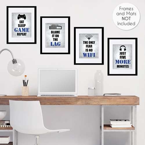 Video Gamer Blue Collection Wall Art Prints - Set of 4 - alt image 1