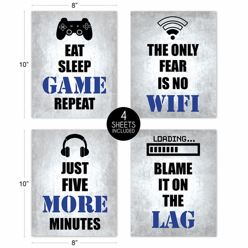 Video Gamer Blue Collection Wall Art Prints - Set of 4 - alt image 3