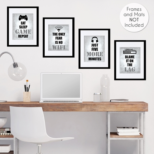 Video Gamer Grey Collection Wall Art Prints - Set of 4 - alt image 1