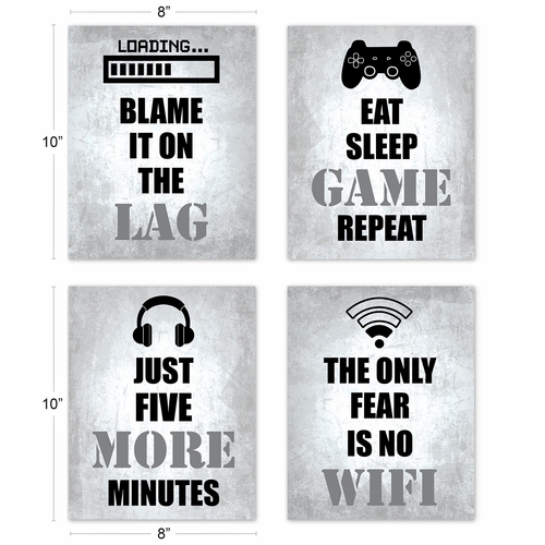 Video Gamer Grey Collection Wall Art Prints - Set of 4 - alt image 3