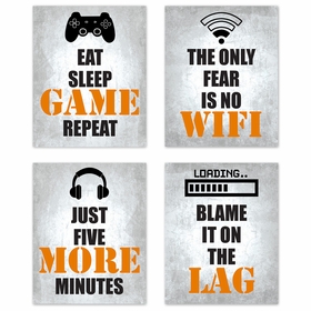 Video Gamer Orange Collection Wall Art Prints - Set of 4
