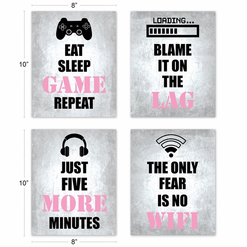Video Gamer Pink Collection Wall Art Prints - Set of 4 - alt image 3