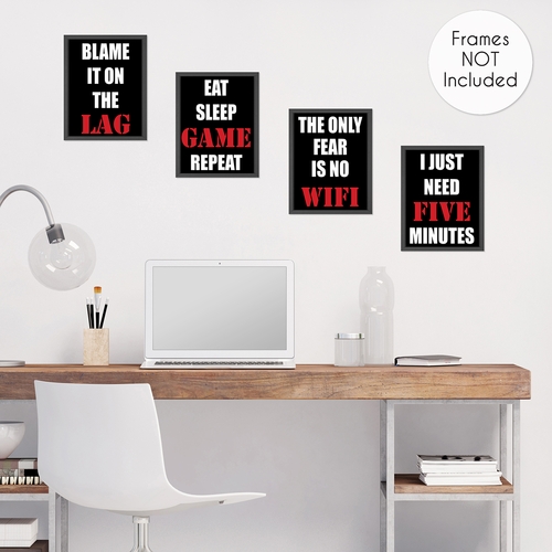 Video Gamer Red and Black Collection Wall Art Prints - Set of 4 - alt image 1