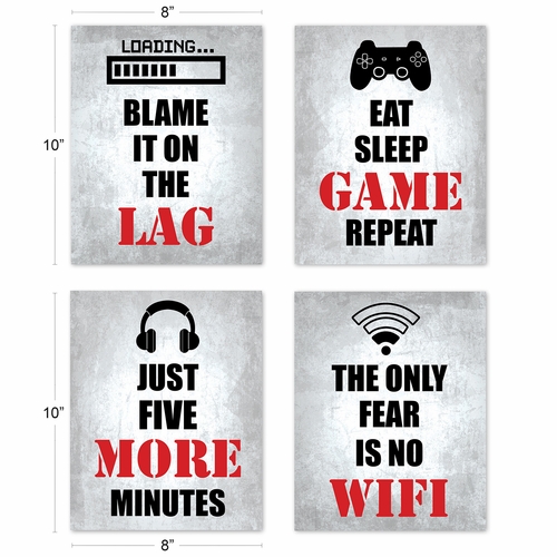 Video Gamer Red Collection Wall Art Prints - Set of 4 - alt image 3