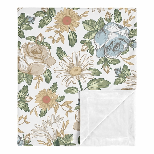 Vintage Floral Blue and Yellow Collection Baby Blanket